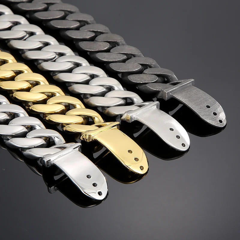VIKING Mens Hip-Hop Wide Matte Link Bracelet – Silver, Gold & Black Stainless Steel