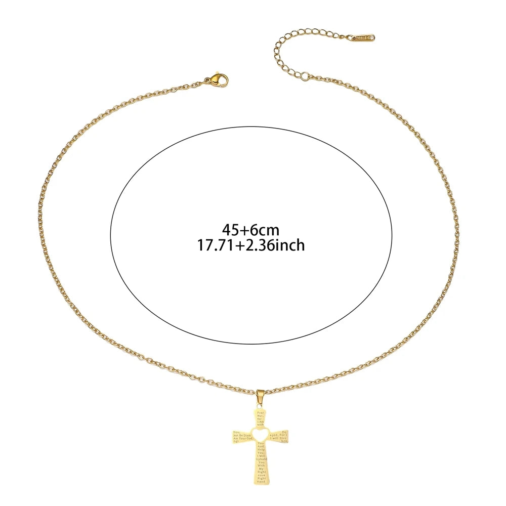 Vintage Personalized Religious Heart Cross Waterproof Stainless Steel Fashion Jewelry Necklace Pendant for Wholesale Men Women