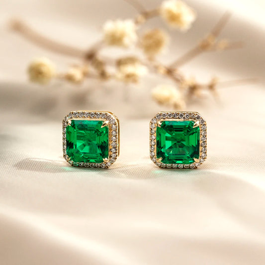 Custom Jewelry MSE-797 Fashion Earring Jewelry 18K Yellow Gold Lab Grown Emerald Stud Earrings