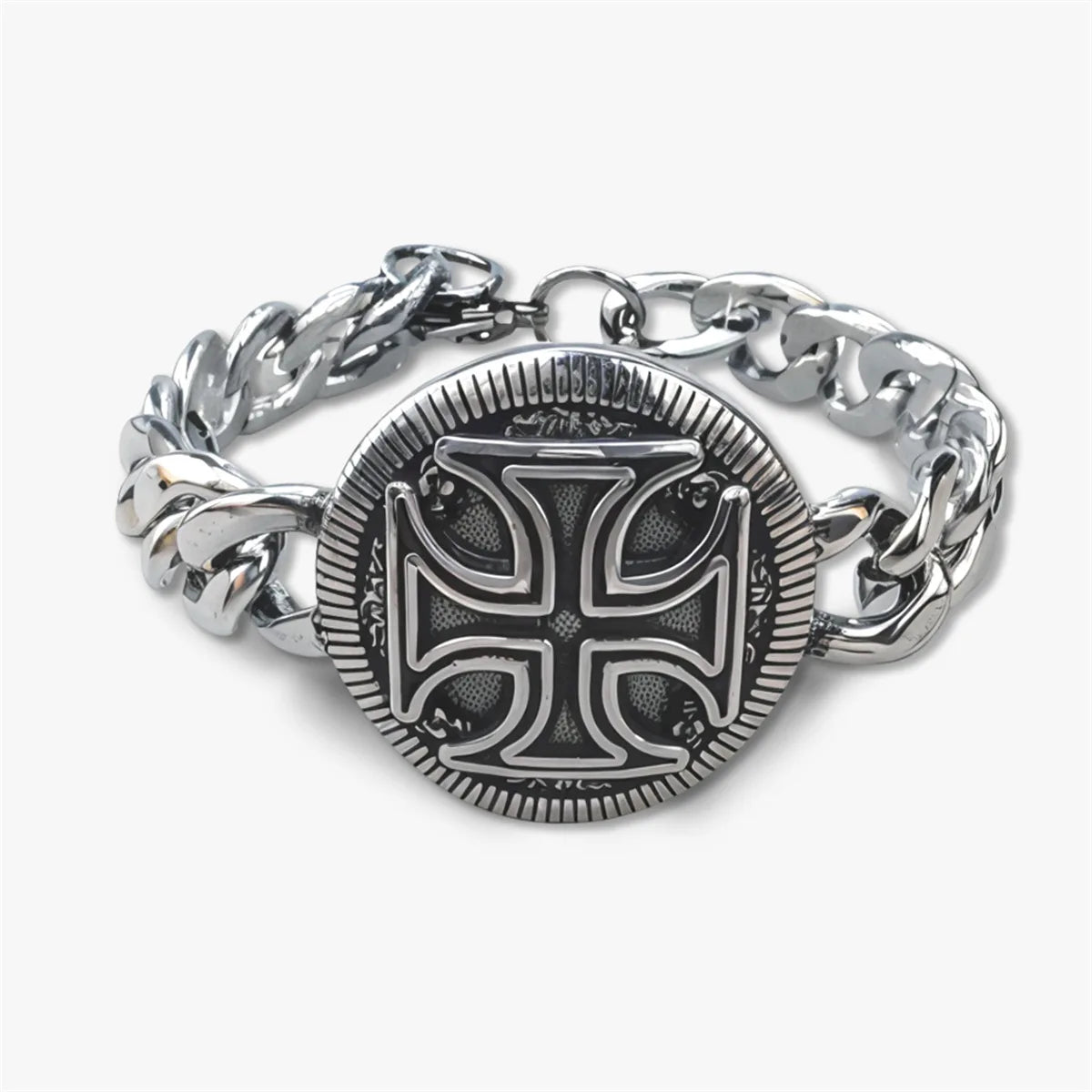 Vintage Men's Stainless Steel Bracelet Gothic Skull Celtic Knot Cross Cuban Chain Woven Braid Street Style Jewelry Gift