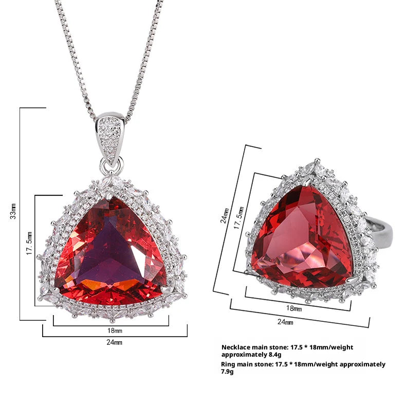 Fashion Jewelry Dainty Simple Design Eco-friendly Copper 17*17MM Triangular Cut Cubic Zirconia Geometric Necklace Set