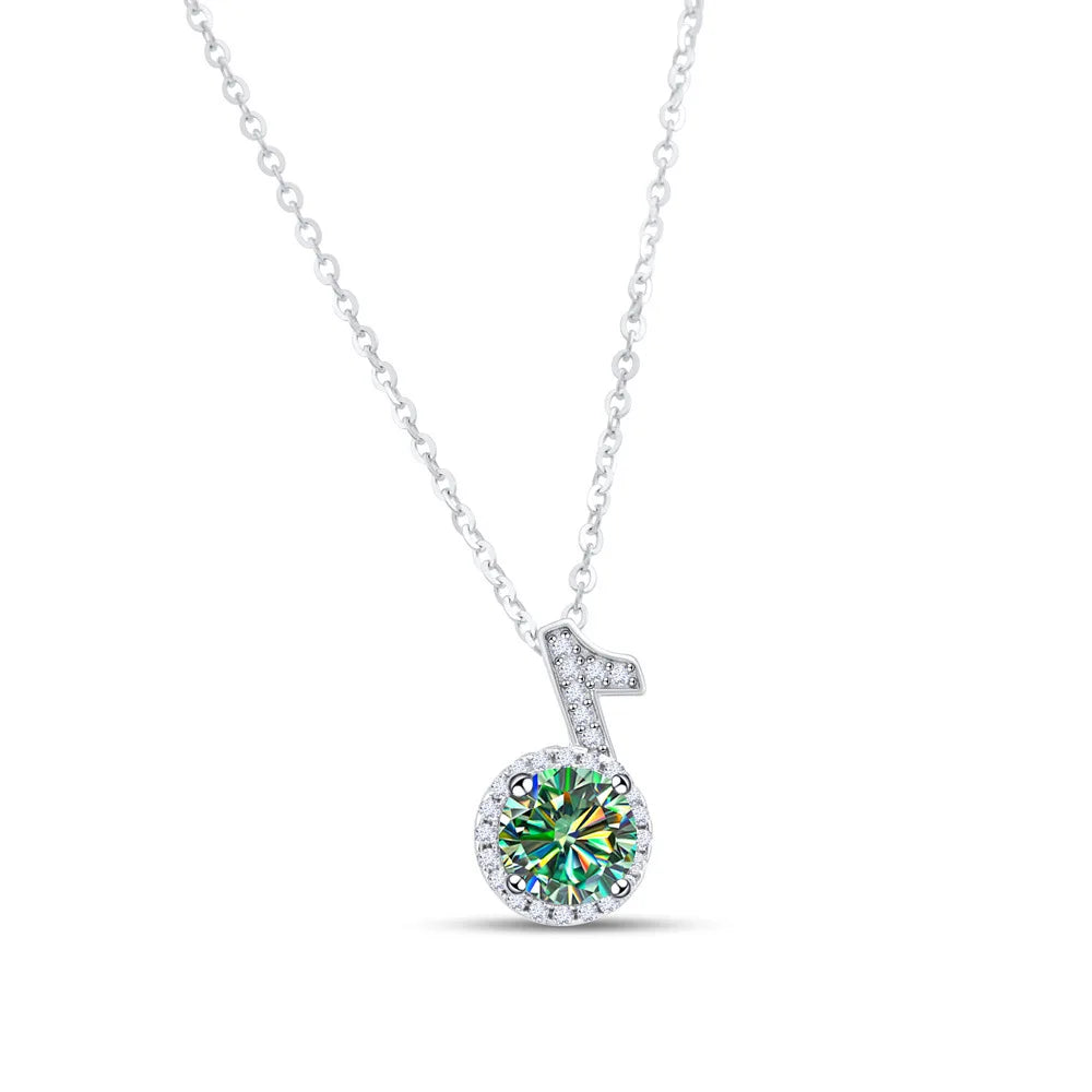 Fine 925 Silver Bezel Set Round Cut 1ct VVS Colored Moissanite Jewelry New Trendy Fashion Layer Musical Note Necklace for Women