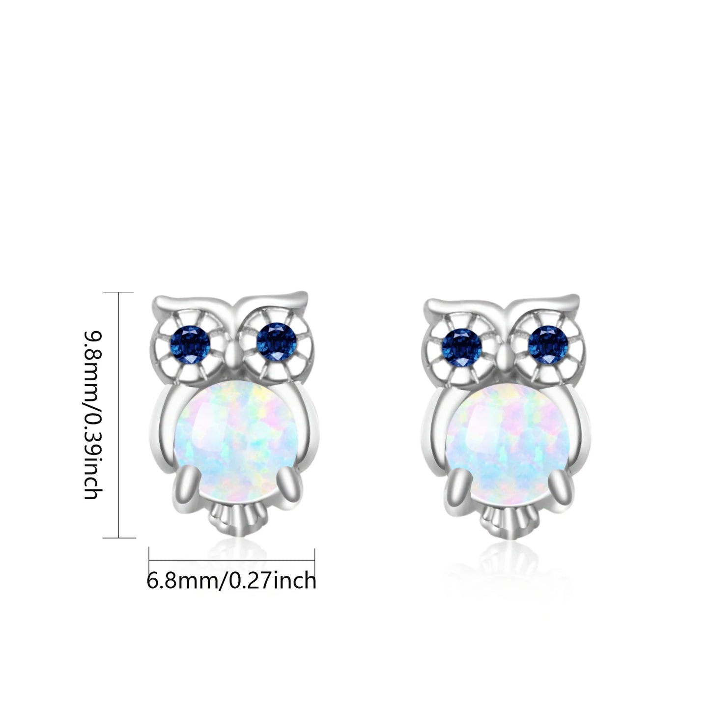 Aobao Women's Silver Plated Brass Stud Earrings with Geometric Owl Design Bohemian Christian Style Opal Gift