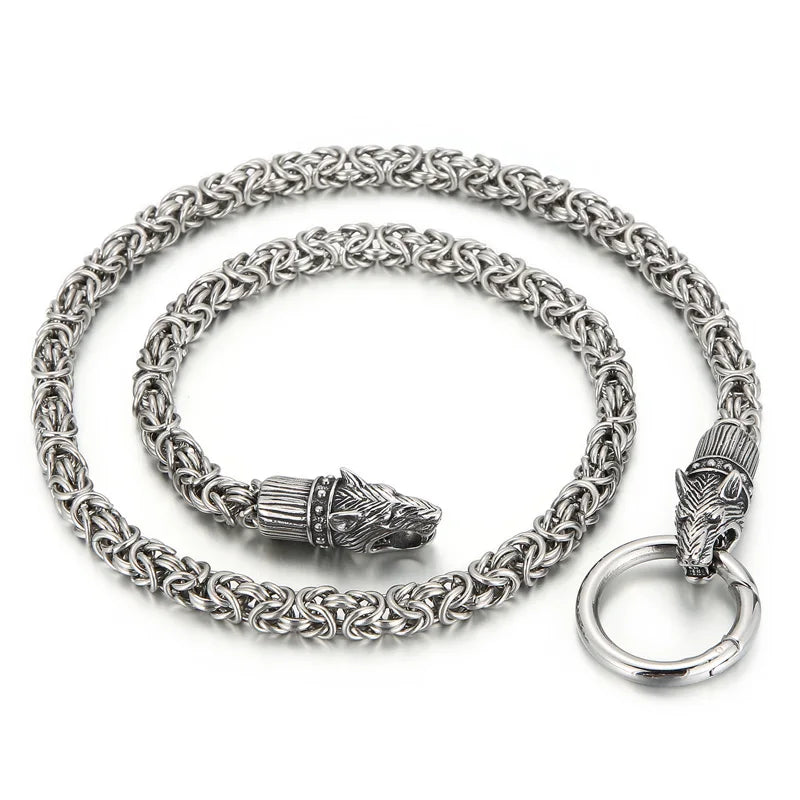 REBEL VIKING Animal Head Byzantine Chain Necklace – 316L Stainless Steel Men's Goat Tiger Wolf Pendant