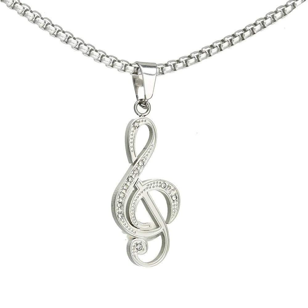 Stainless Steel Romantic Note-shaped Pendant Bamboo Chain Chai Trendy Music Festival & Party Symbol Necklace