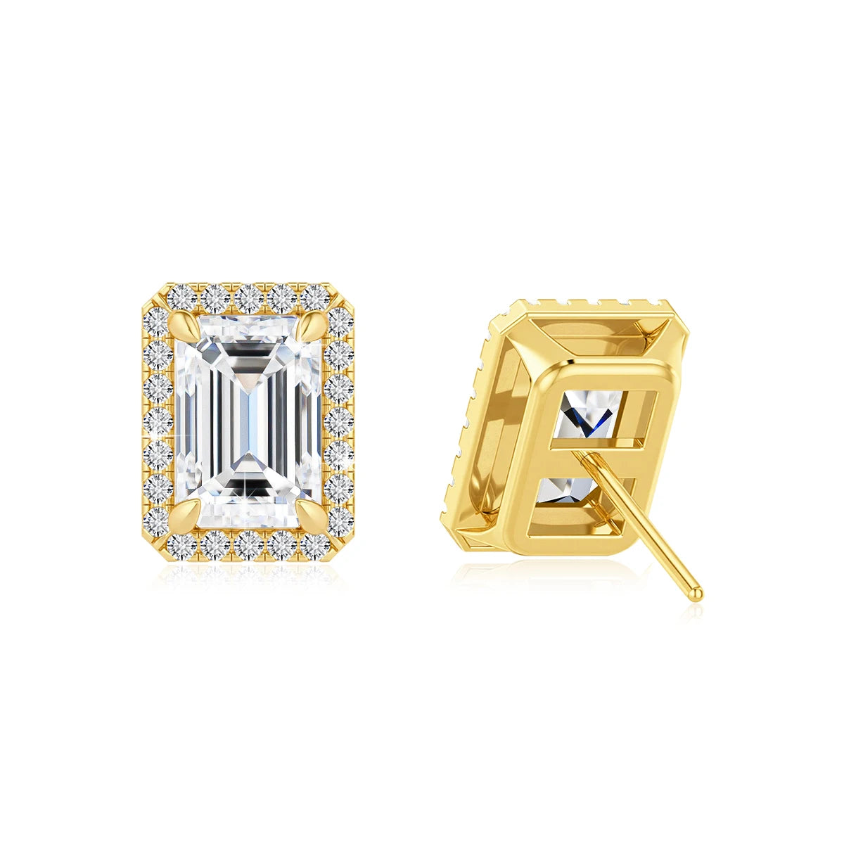 Gioiellieri Woman Luxury Halo Jewelry Style Engagement Mother's Day Gift Hollow 14K Gold 1 Carat Emerald Cut Moissanite Stud Earrings