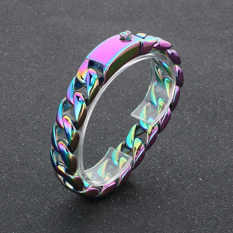 KALEN 15mm Fine Jewelry Fashion Bracelets Stainless Steel Cuban Style Links Bracelet for Men