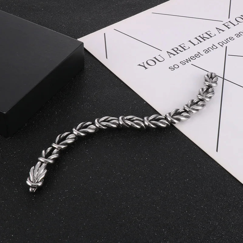 REBEL 210mm Men Original Worn Effect Stainless Steel Knot Shape Links Bracelets