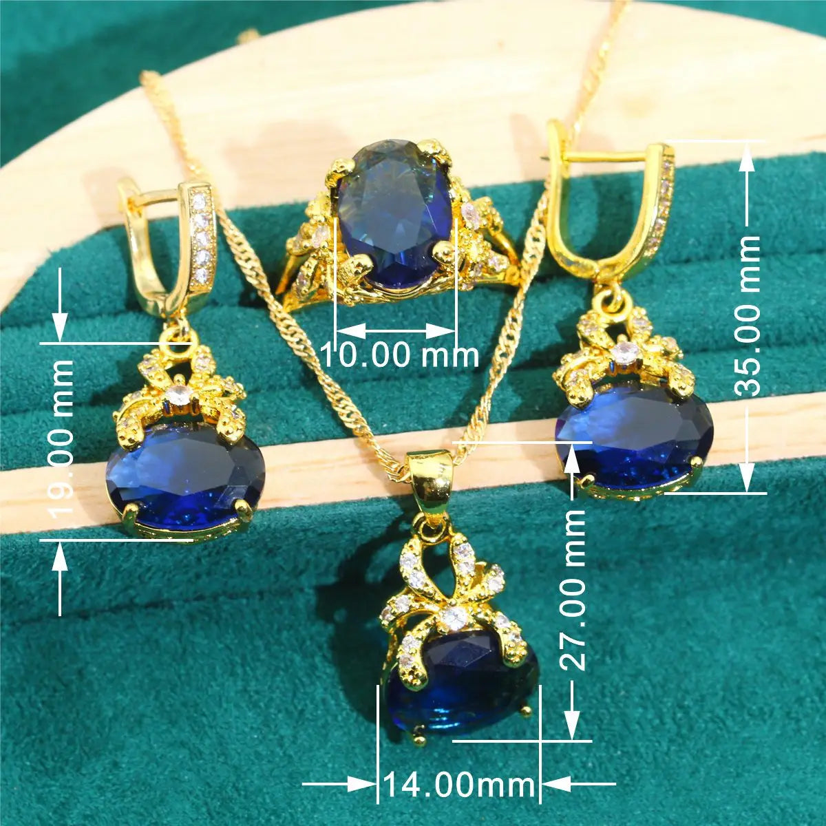 XOTICA Exquisite Blue Zircon Bracelet Earrings Necklace Pendant Ring Set Gold Color Women's Wedding Jewelry for Parties Made of Alloy
