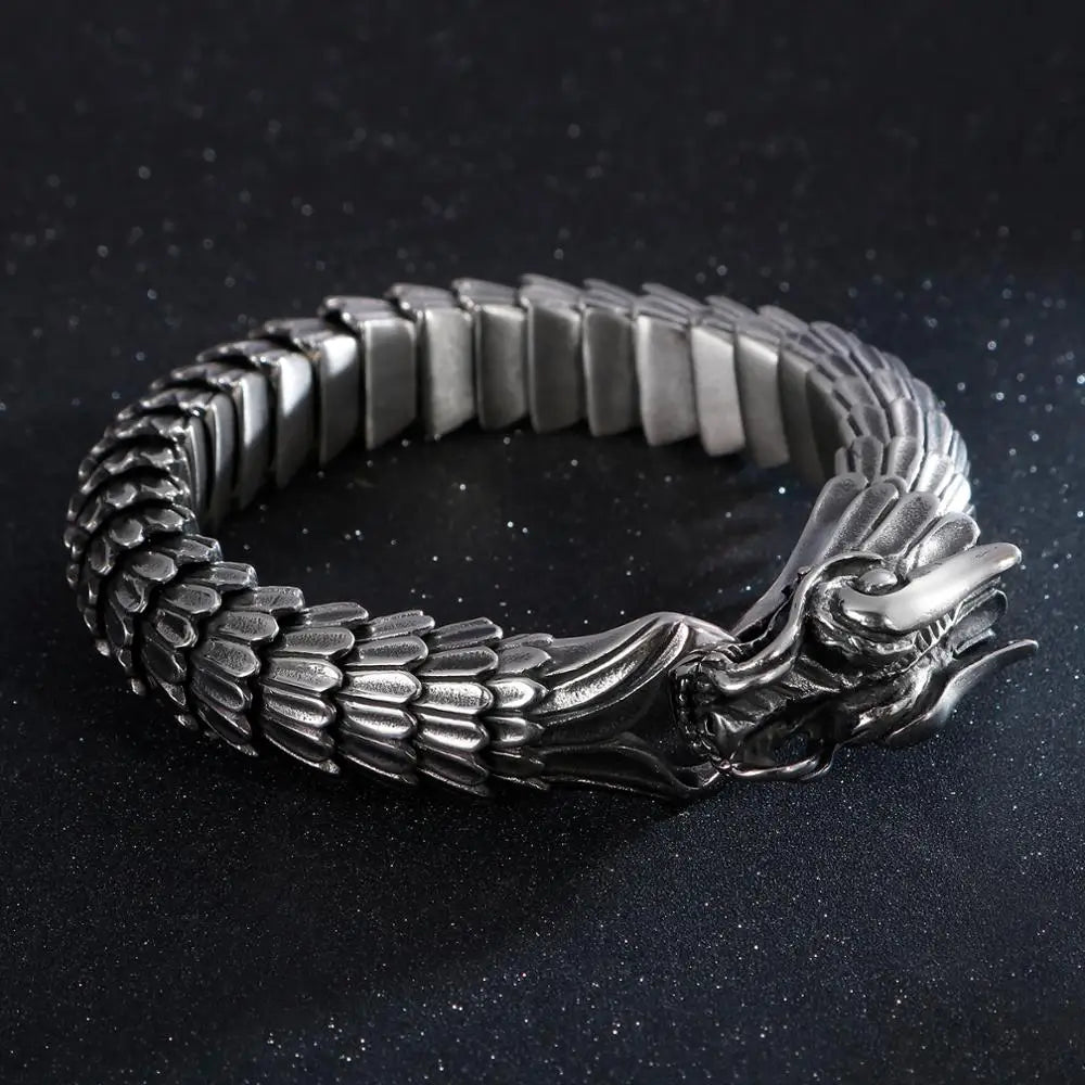 KALEN Dragon Shape Stainless Steel Charm Bracelets Silver Jewelry for Men