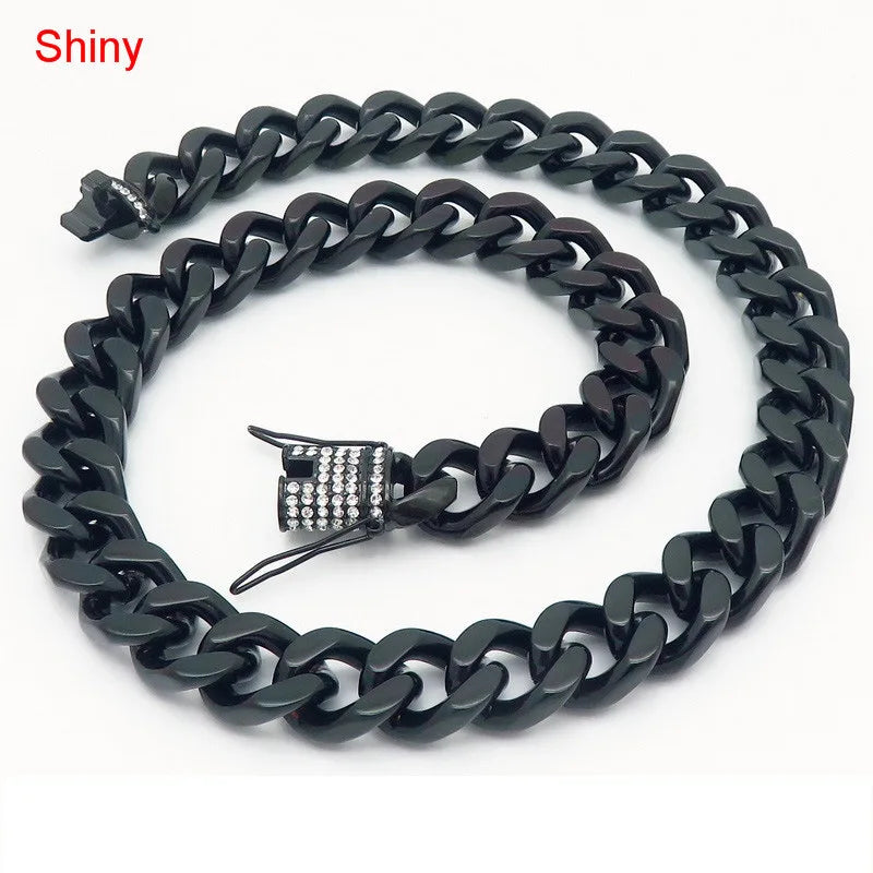 REBEL European American Women's Stainless Steel 316L Cuban Chain Bracelet CNC Exaggerated Zircon for Gift Jewelry Set