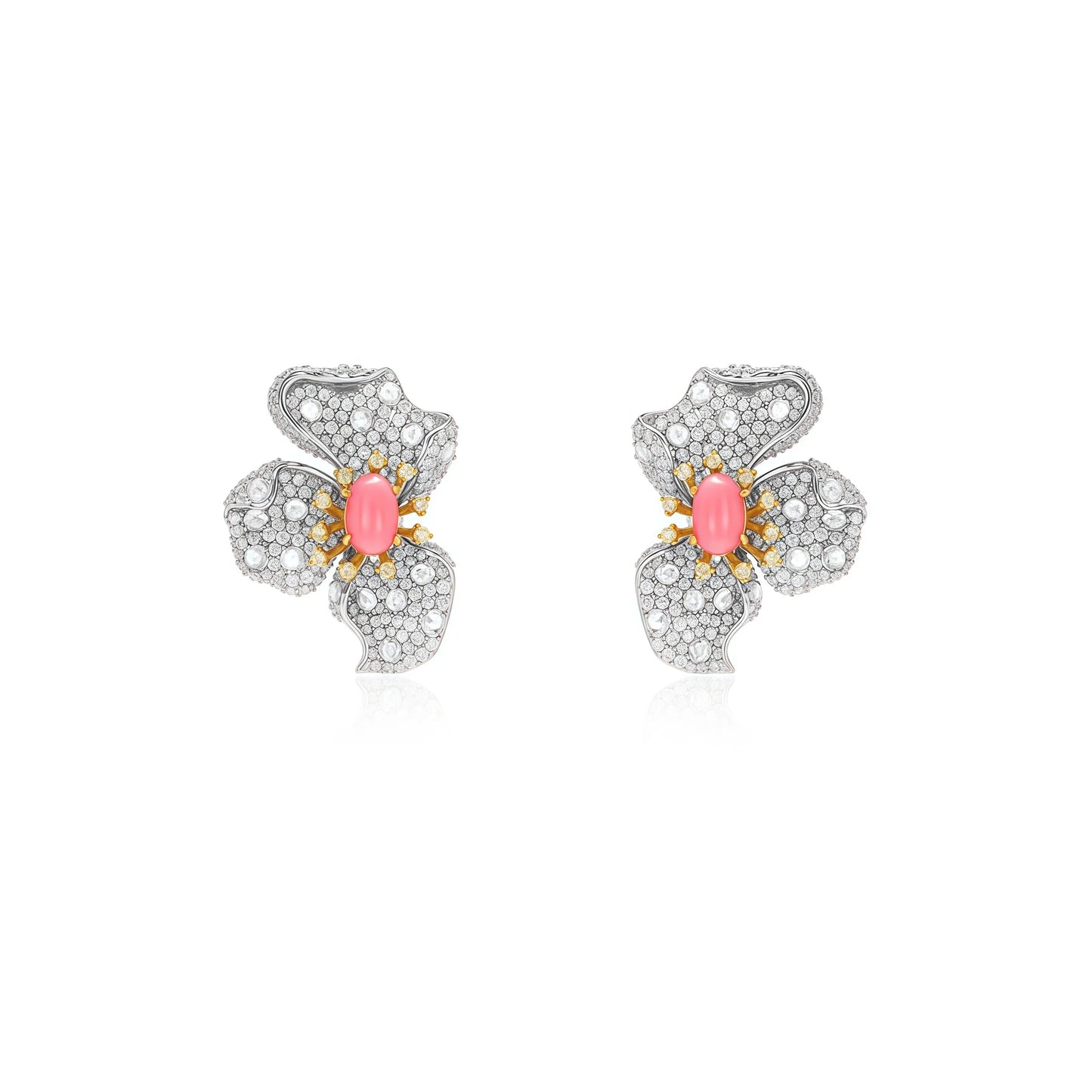 MUSHAN 925 Sterling Silver Luxury High Carbon Diamond Pink Conch Beads Flower Stud Earrings for Women's Anniversaries Gifts