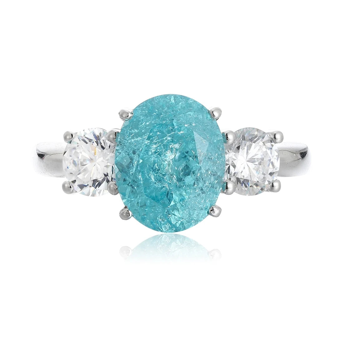 Gemfiori Anster 925silver Lab Grown Paraiba and Moissanite Ring for Women Customized Service Rings Acceptable