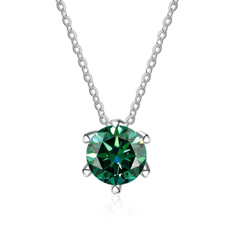 Factory Custom Minimalist 925 Sterling Silver Six Claw Set Round Cut 1 Carat Colorful Moissanite Pendant Necklaces Women