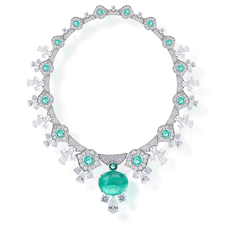 Classic Retro Women's Brass Green Zirconia Necklace Earrings Anti-oxidation Suitable for Wedding Parties Are the Perfect Gift
