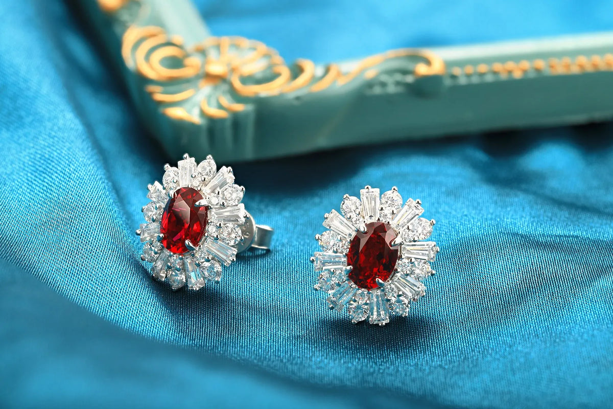 Gemfiori Anster High Quality S925 Lab Grown Ruby Earring Stud Dainty Gemstone Stud Earrings for Women Daily Wear Gift