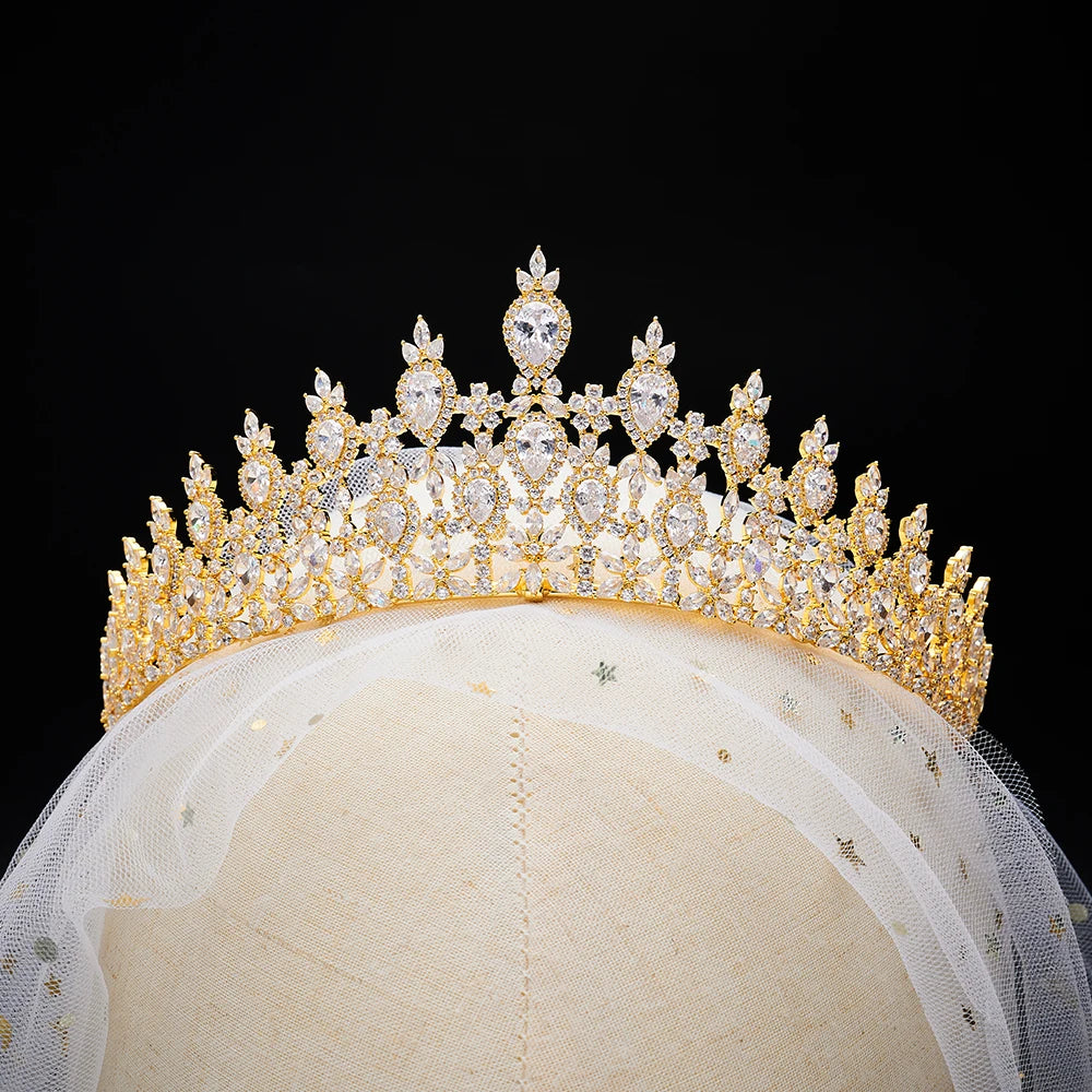 014129 Luxury Color Cubic Zircon Crystal Crowns for Women Tiara Queen for Wedding Bridal Headpiece Hair Jewelry Accessories