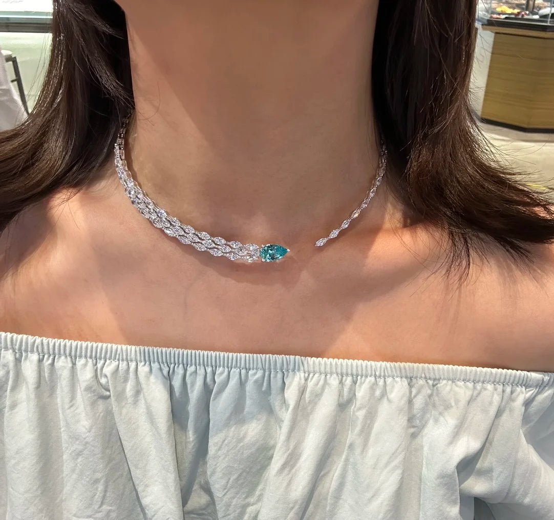 Gemfiori 925 Sterling Silver Vintage Style Charm Necklace Lab Grown Gemstones Water Drop Wedding Party Choker Custom Bridal Jewelry Gift