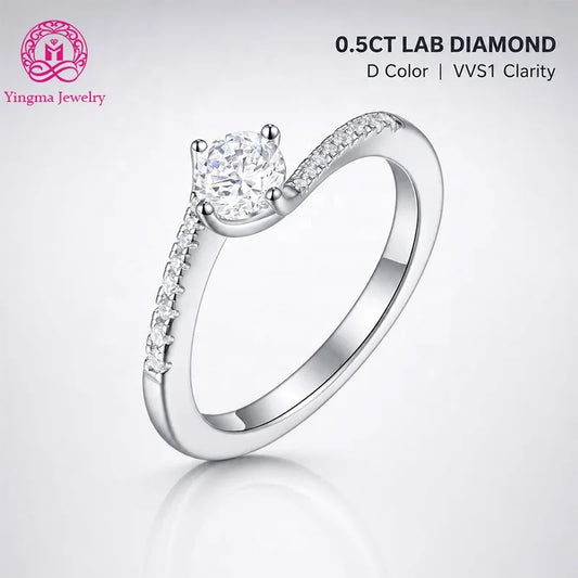 Radiant Lab Grown Diamond Ring 0.5ct D VVS1Round Brilliant Cut 9K 14K 18K White/Yellow/Rose Gold PT950 Ladies Fashion Jewelry