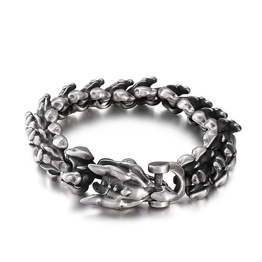 KALEN Jewelry Domineering Cuff Vintage Black Keel Chain Bracelets & Bangles Stainless Steel Dragon Head Bracelet for Mens