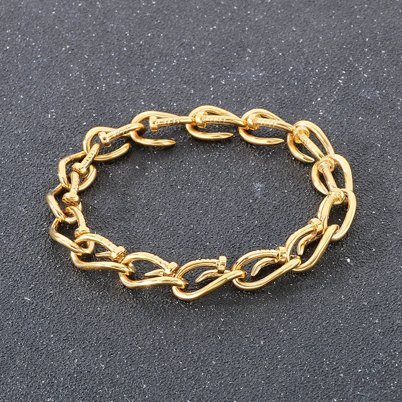 KALEN Unisex Fine Jewelry Fashion Bracelets Punk Stainless Steel Twisted Nail Links Bracelet Women