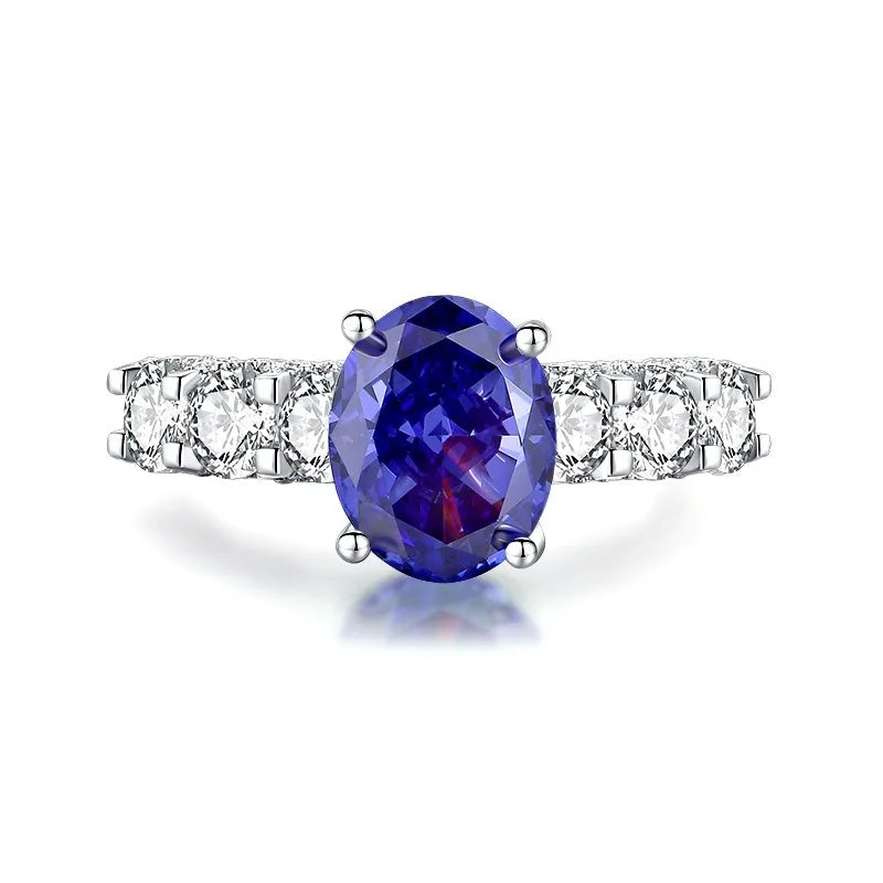 Factory Direct Women 925 Sterling Silver Sapphire Iced Out Blue 5A 8A Zirconia Ring Engagement Wedding Ring Jewelry Manufacturer