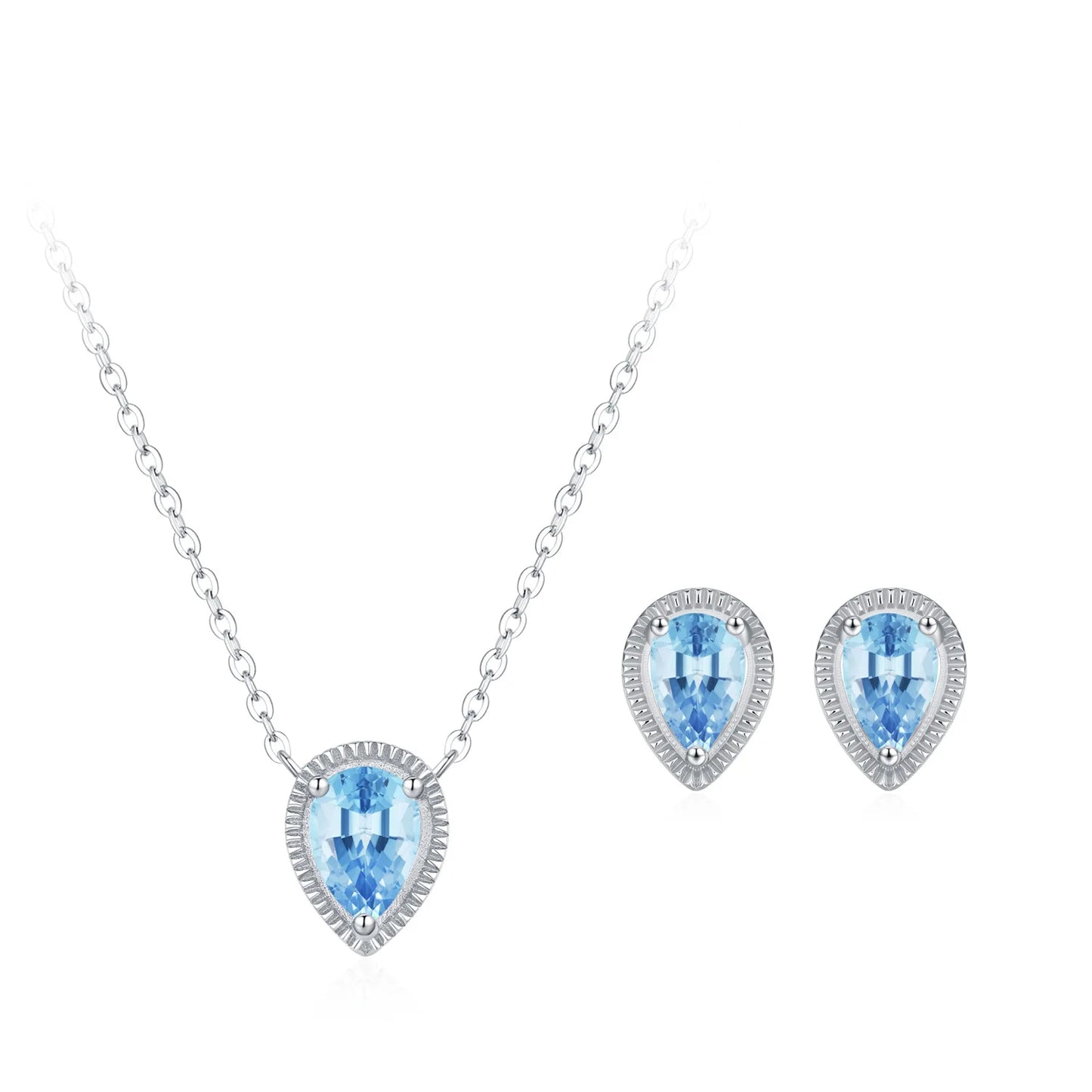 925 Sterling Silver Fresh Water Droplet Ocean Gemstone Earring Necklace Elegant Mermaid Tears Luxury Jewelry Gift Set