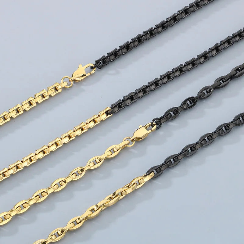 Kalen Fashion Personality Stainless Steel Necklace for Men Women Black Gold Plated Chain Bracelet Jewelry Set