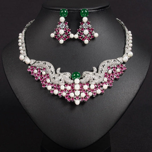 Dubai Luxury Full Pavé Zirconia Geometric Bridal Choker Set — Necklace, Earrings, Ring & Bracelet
