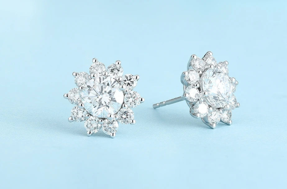 Gemfiori Igi Gia Certified HPHT CVD Lab Grown Made Created Diamond 14k 18k Solid Gold 4 Prong Earrings Stud Lab Grown Studs 1 2 3 Carat
