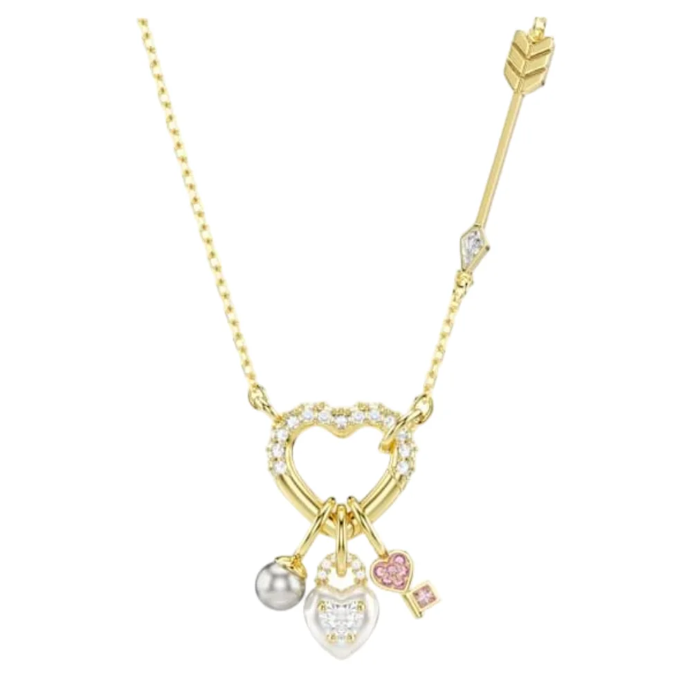 S&S Dainty Love Heart Pendant Necklace, Cubic Zirconia Key Interlocking Necklace Romantic Gift for Her