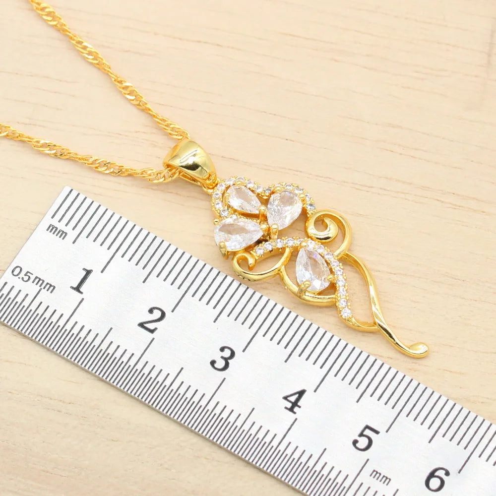 XOTICA Gold Wedding Jewelry Set for Women Bracelet Earrings Necklace Ring White Zirconia for Engagement Bridal Party Birthday Gift