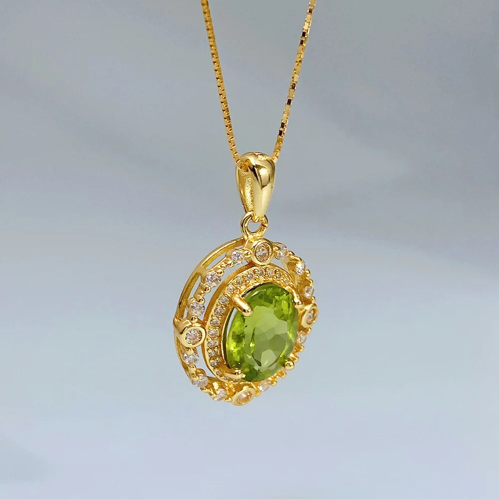 Gioiellieri Peridot Pendant Necklace 925 Sterling Silver Natural Gemstone Jewelry for Women Elegant Shimmering Olive Green Color Style