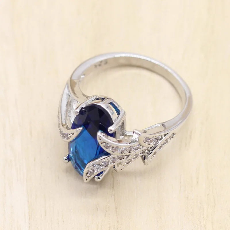 XOTICA Royal Blue Semi-Precious Silver Color Jewelry Set for Women Includes Bracelet Earrings Ring Classic for Wedding Engagement