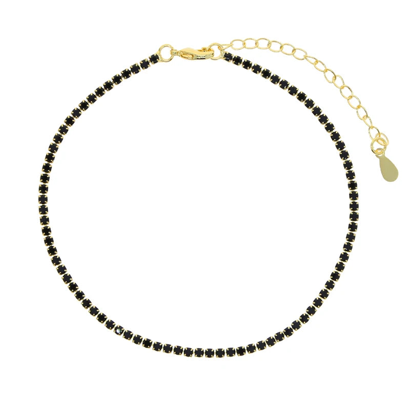 18K Gold Plated White Pink Green Turquoise Black Zirconia Fashion Women Jewelry CZ Summer Colorful Tennis Chain Foot Anklet