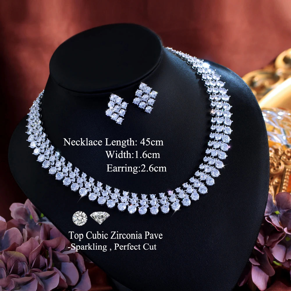 Super Luxury African Middle East Cubic Zircon Wedding Big Necklace and Earrings Bridal Jewelry Sets for Women Dress Accessories
