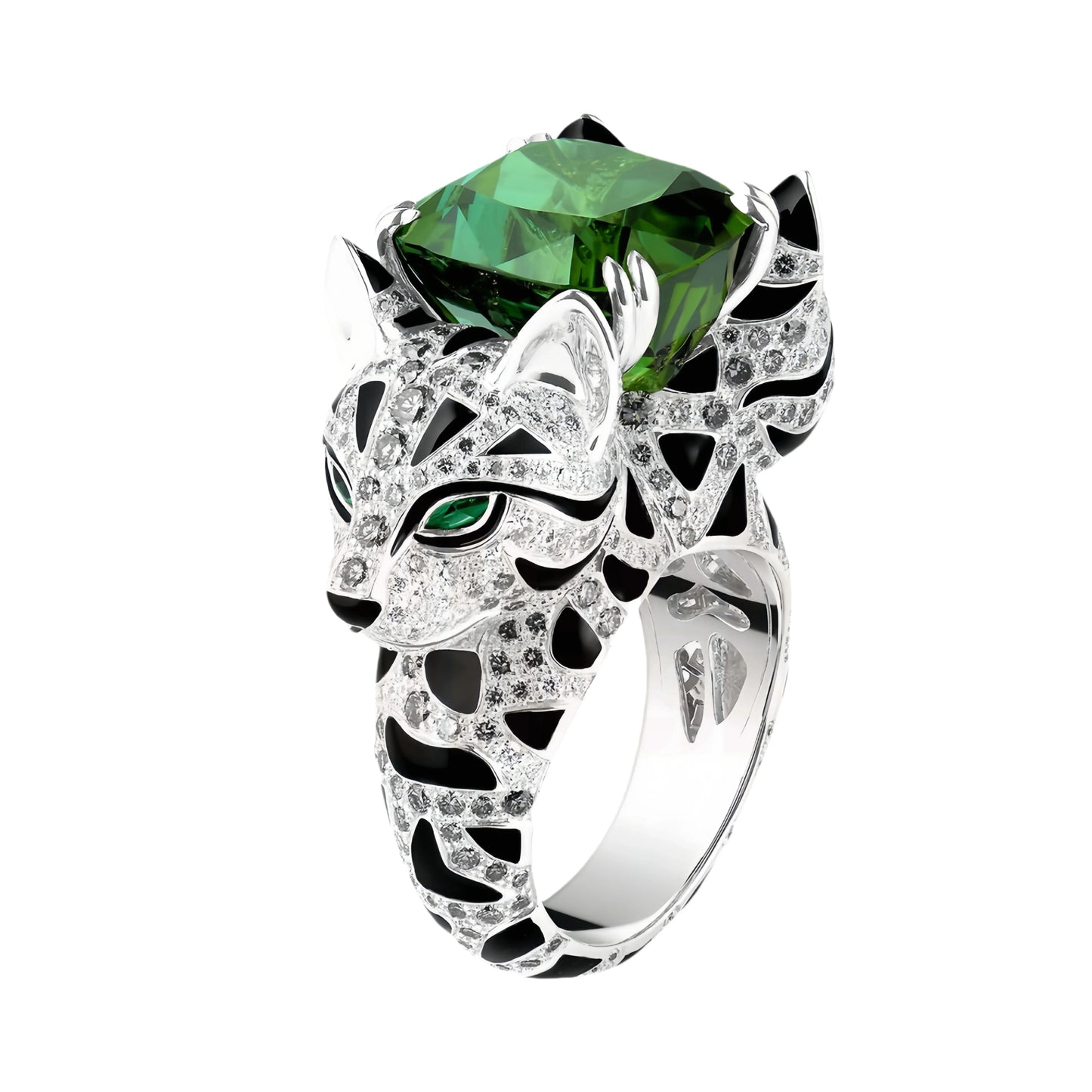 MUSHAN Jewelry Factory 925 Sterling Silver Rings for Women 18K Gold Plated Luxury High Carbon Diamond Emerald Leopard Cat Ring
