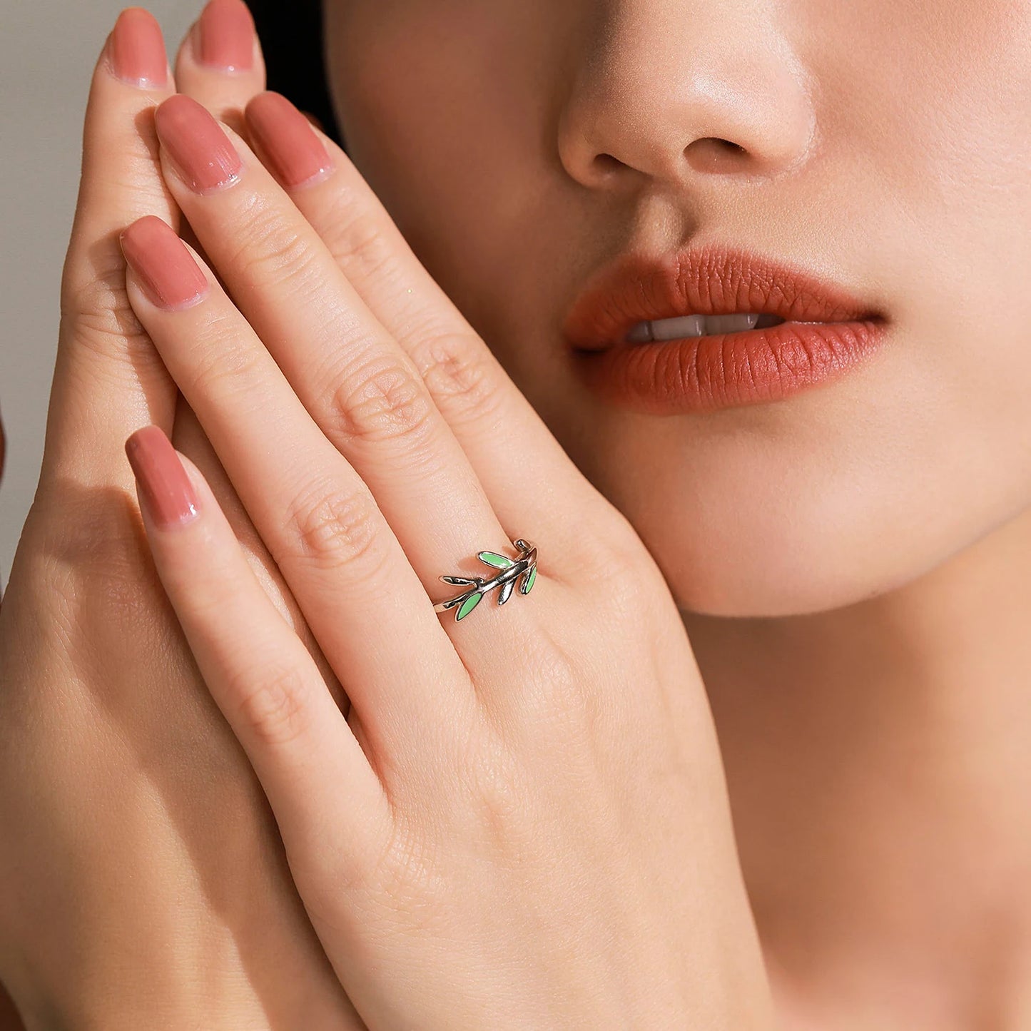 Ailmay 925 Sterling Silver Tree Branch Leaf Enamel Rings Necklace For Fine Female Fashion Jewelry Set