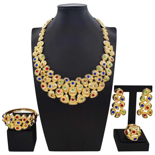 Zhuerrui Italiano Gold Designs Women Jewellery Set Party Fine Costume Jewelry Set Luxury Big Necklace Jewellery Sets I008020