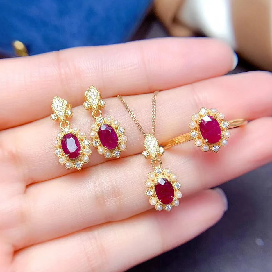 S&S Natural Ruby Jewellery – 925 Sterling Silver – Gold Plated – Ring, Pendant, Earrings & Set – Collection