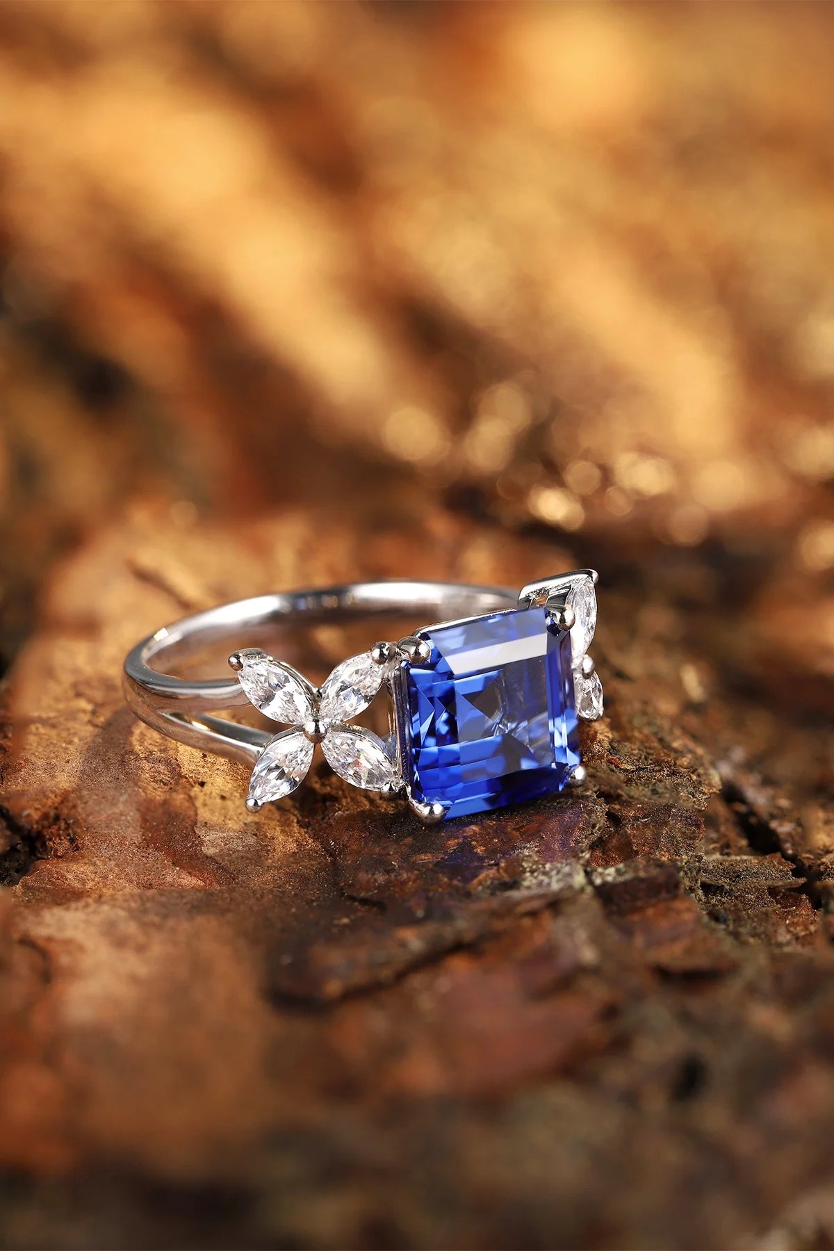 Gemfiori Jewelry Trendy High Quality S925 Silver Cultivated Sapphire Ring Unisex Engagement Ring for Wedding Party or Gift