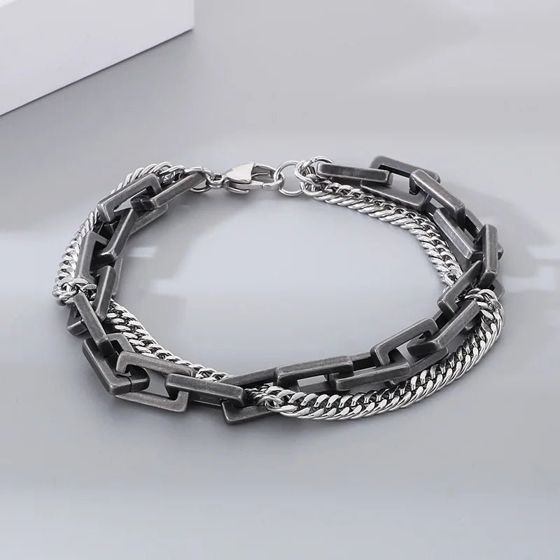 KALEN Unisex Fine Jewelry Fashion Bracelets Retro Stainless Steel Double Links Bracelet Women