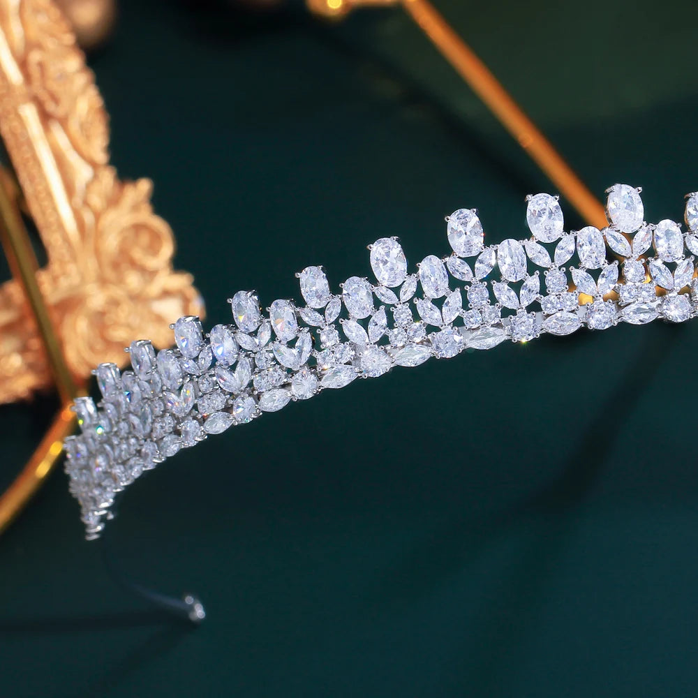 Shiny Cubic Zirconia Flower Leaf Shape Elegant Luxury Headpiece Bridal Tiara Crown for Women Wedding Hair Jewelry Accessories