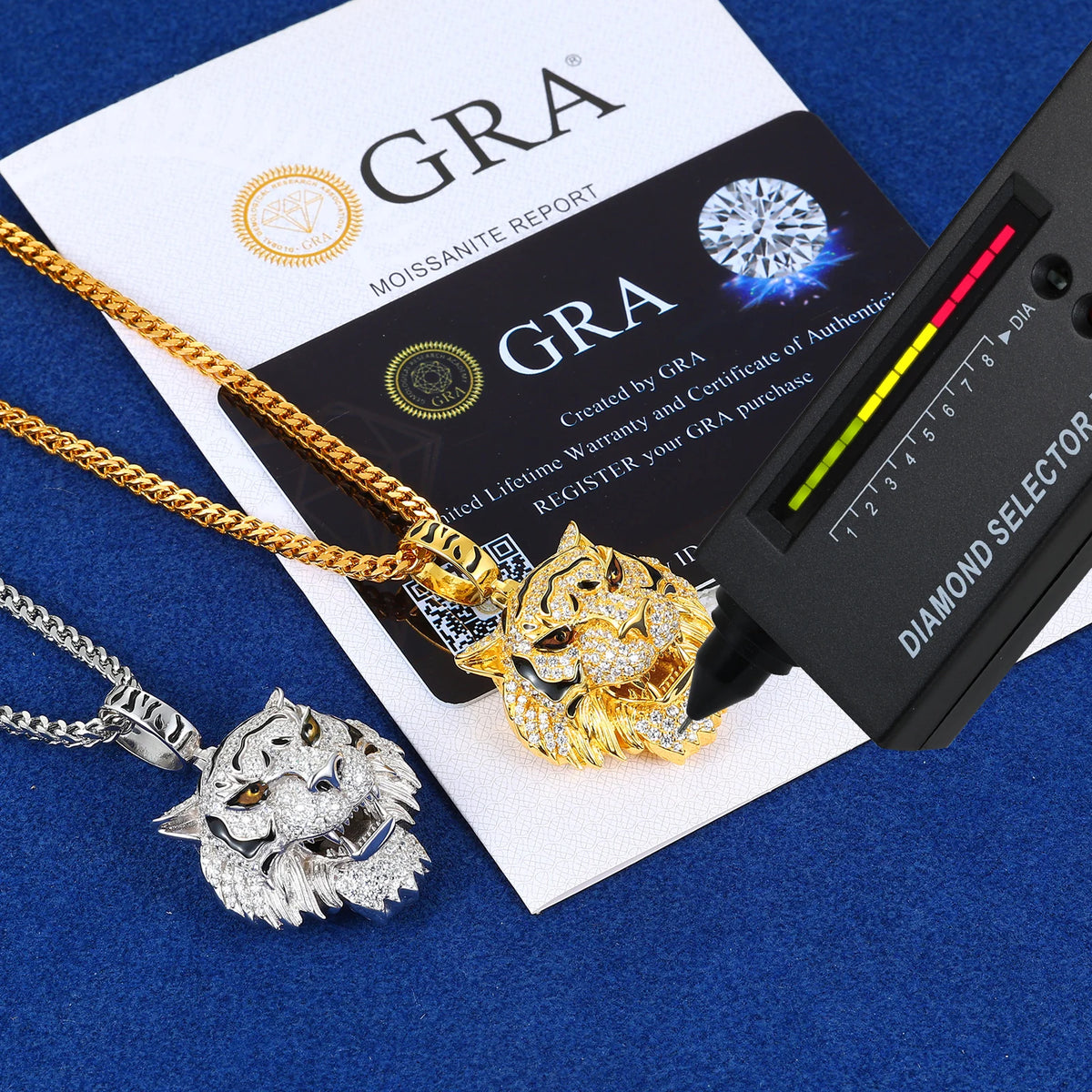 S&S 925 Silver VVS Moissanite Iced Out 3D Tiger Head Pendant | Hip-Hop Jewellery