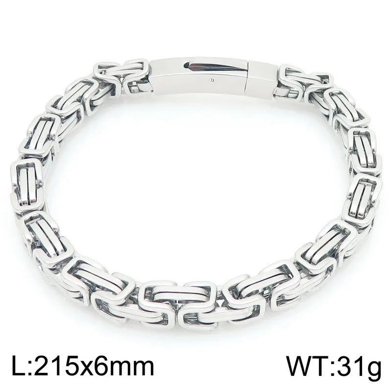 REBEL European American Unique Punk Trendy Vacuum Plated Stainless Steel Imperial Chain Magnetic Buckle Men's Bracelet Set