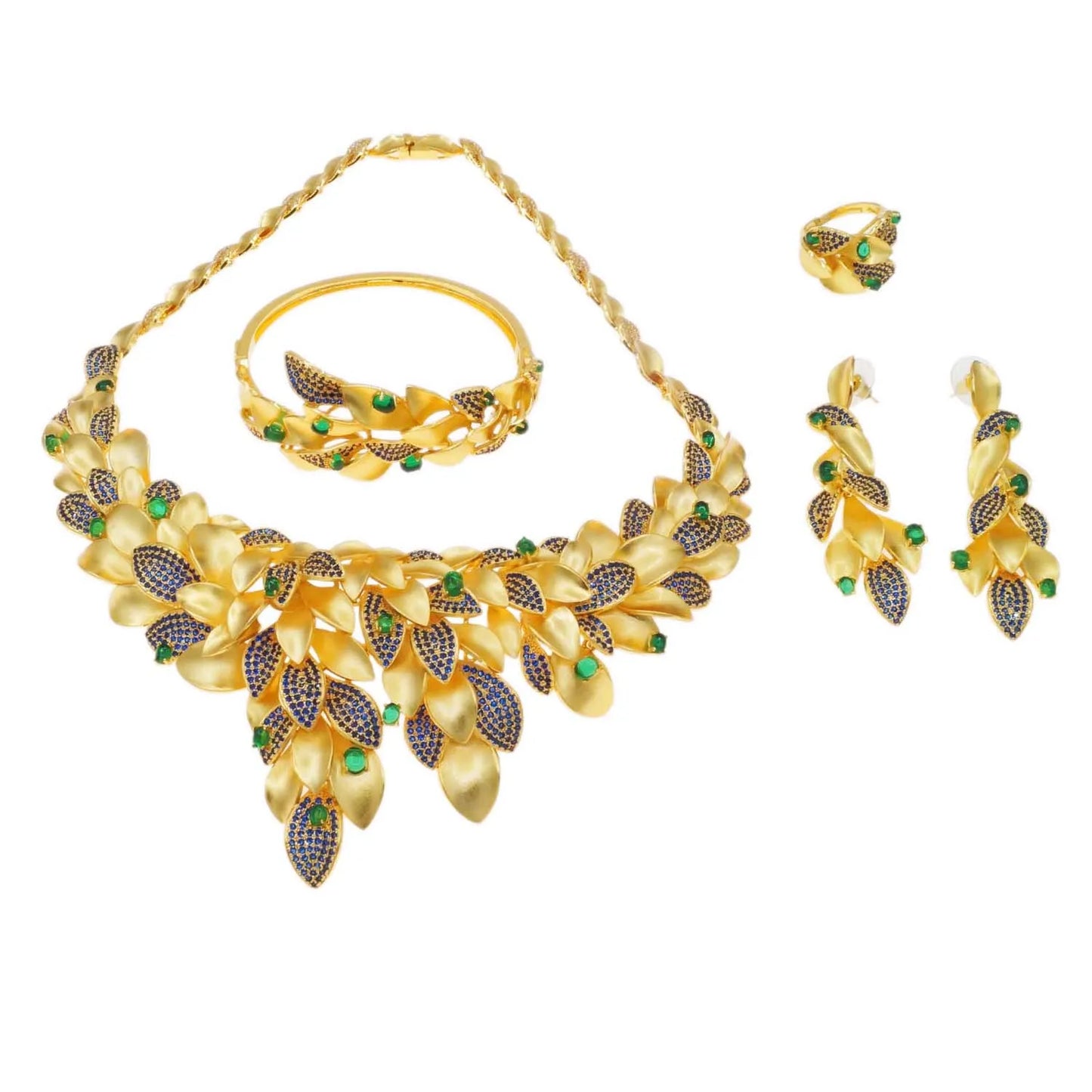 Zhuerrui Factory American Gold Jewelry Set Cheap Green Diamond Beads Jewelry Sets Simple Women's Festival Gifts HZ23081197
