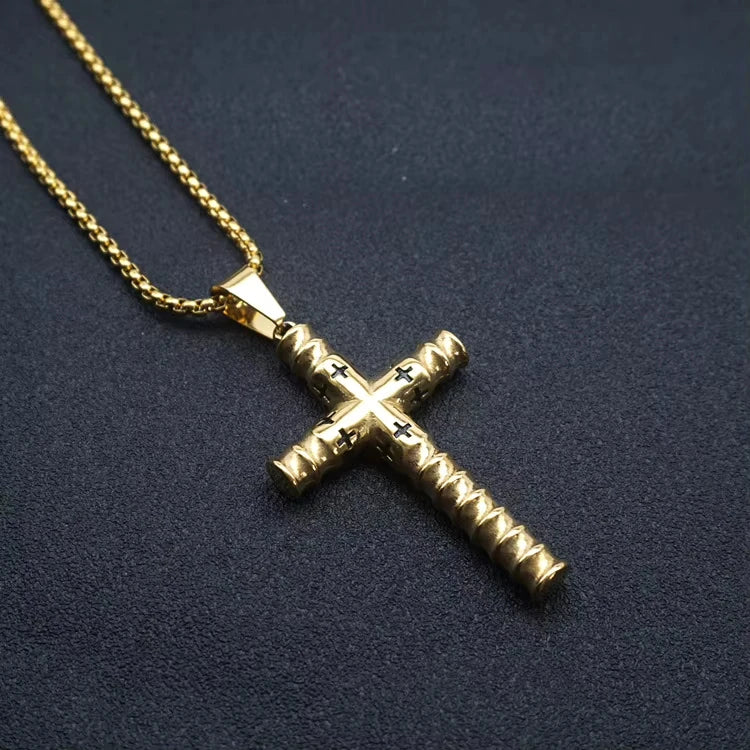 Religious Threaded Cross Non Anti Tarnish Free Waterproof Stainless Steel Pendant Fashion Jewelry Necklace Men Wholesale