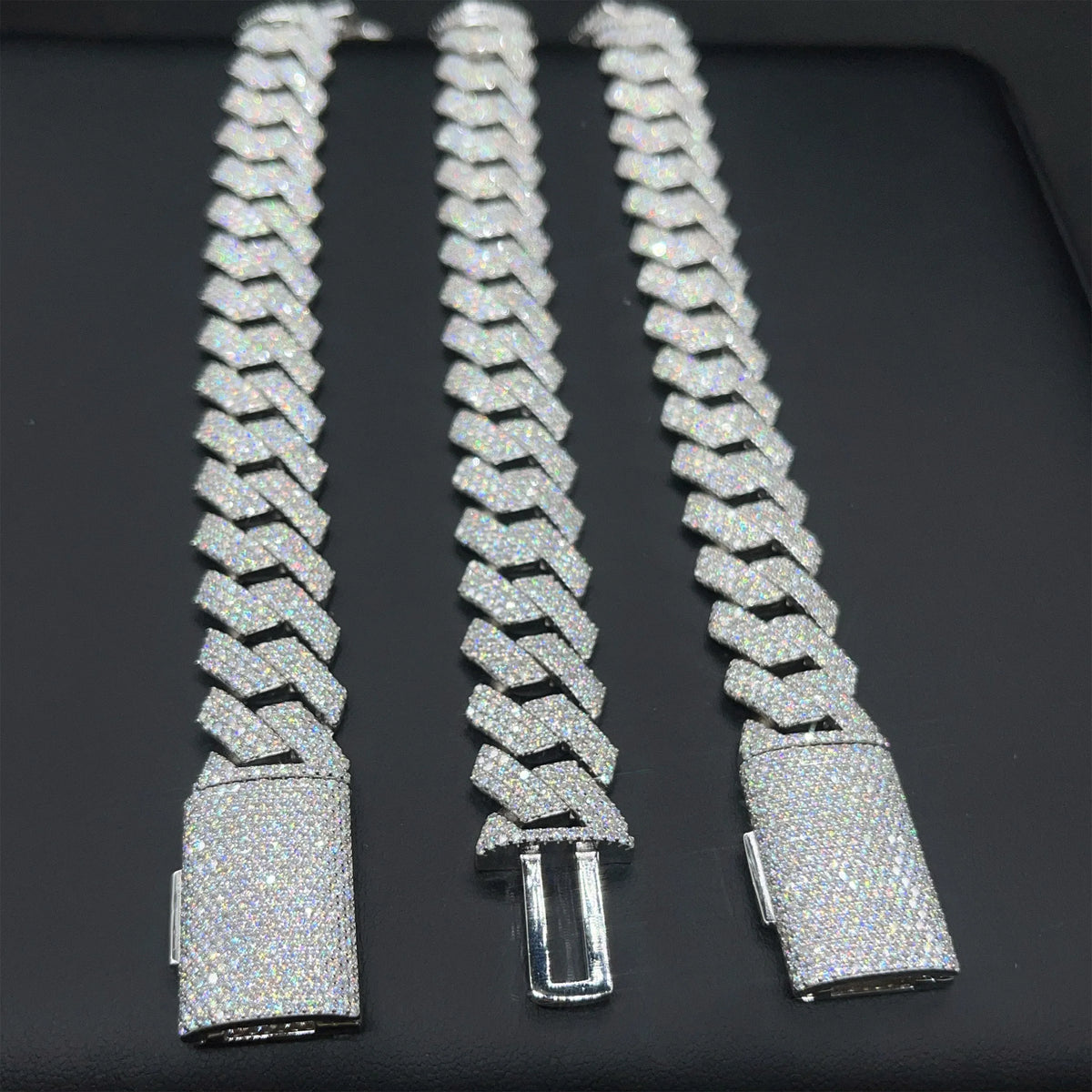 RTS S925 Sterling Silver Cuban Link Chain Necklace Bracelet Set 16mm Iced Out Cuban Link Moissanite Necklace  Hip Hop Jewelry