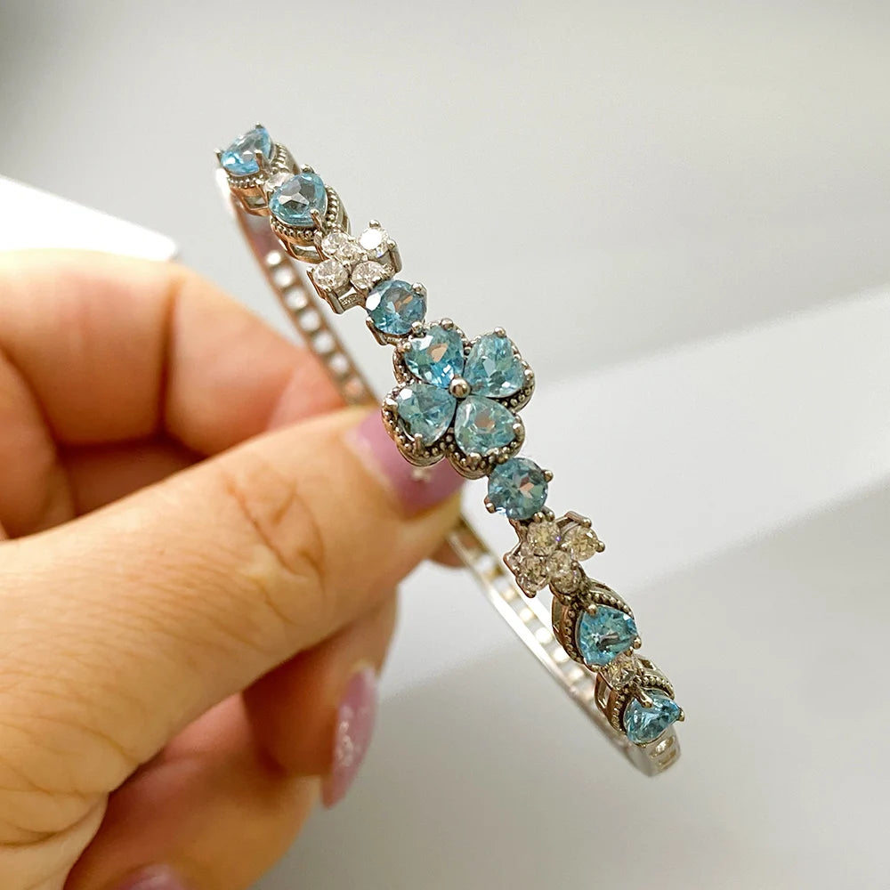 Gioiellieri Natural Topaz Bracelet with S925 Sterling Silver for Women Elegant Blue Gemstone Jewelry November Birthstone Healing Fine Gift