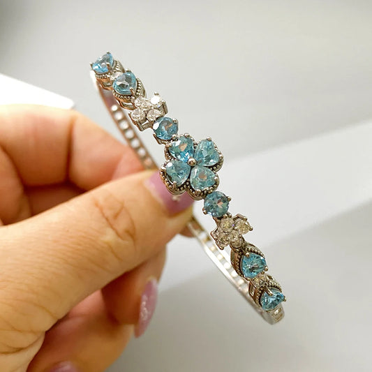 Gioiellieri Natural Topaz Bracelet with S925 Sterling Silver for Women Elegant Blue Gemstone Jewelry November Birthstone Healing Fine Gift